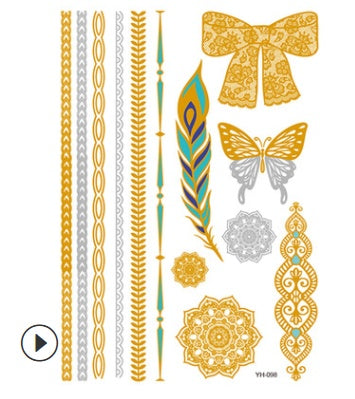 Metal Tattoo Sticker Gilded Tattoo Sticker Waterproof