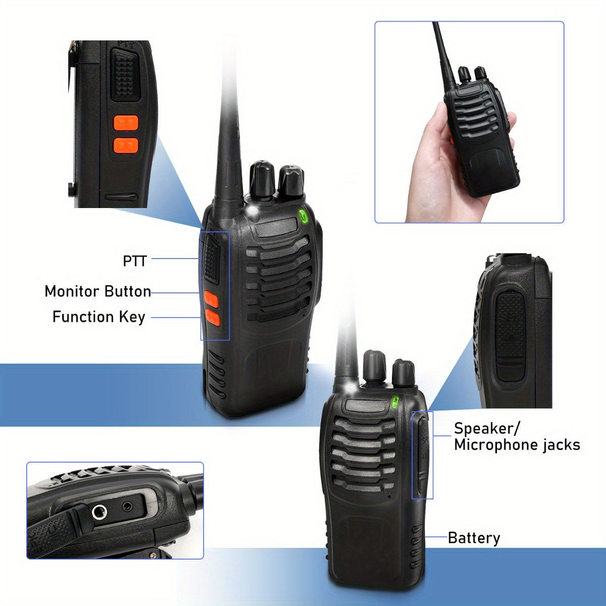 Walkie Talkie 2pcs/ 4pcs, Long Range, Rechargeable, 2 Packs Or 4 Packs, Black, 2-3 Miles Communication Range, 10000 Hour Long Battery Life, Loud And Clear Speakers, 16 Channels, Frequency Range Receive And Transmit, Reach 0.6