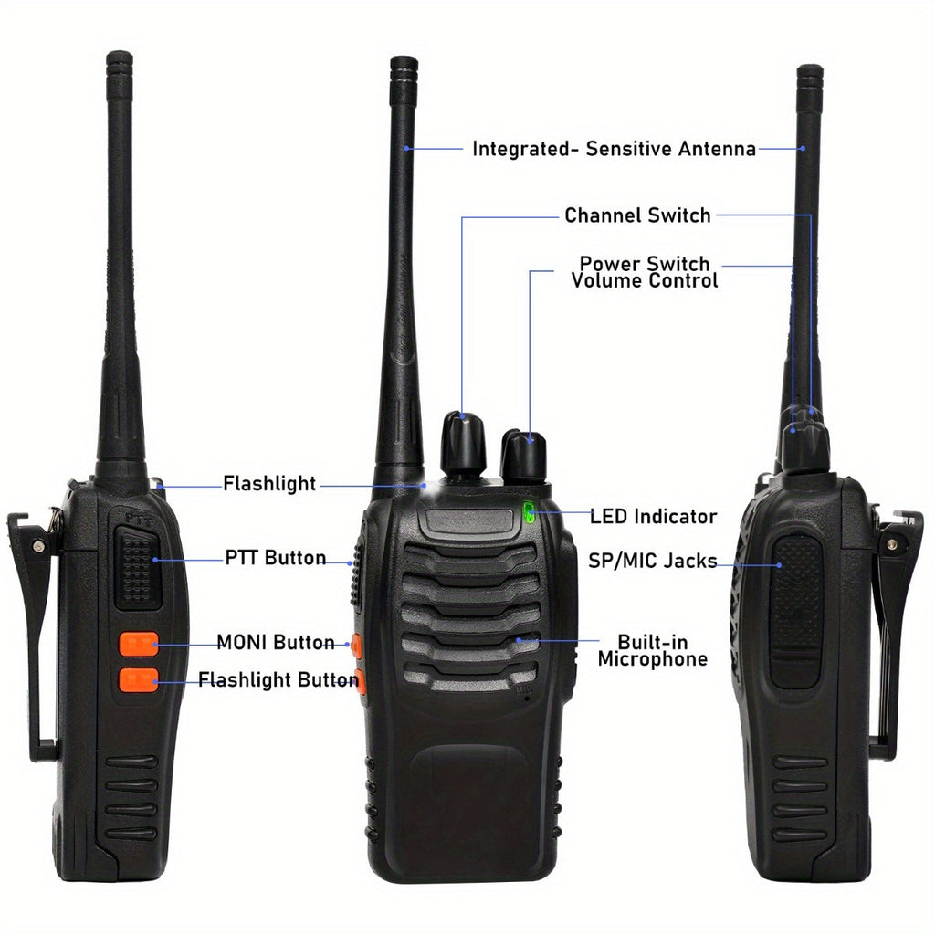 Walkie Talkie 2pcs/ 4pcs, Long Range, Rechargeable, 2 Packs Or 4 Packs, Black, 2-3 Miles Communication Range, 10000 Hour Long Battery Life, Loud And Clear Speakers, 16 Channels, Frequency Range Receive And Transmit, Reach 0.6