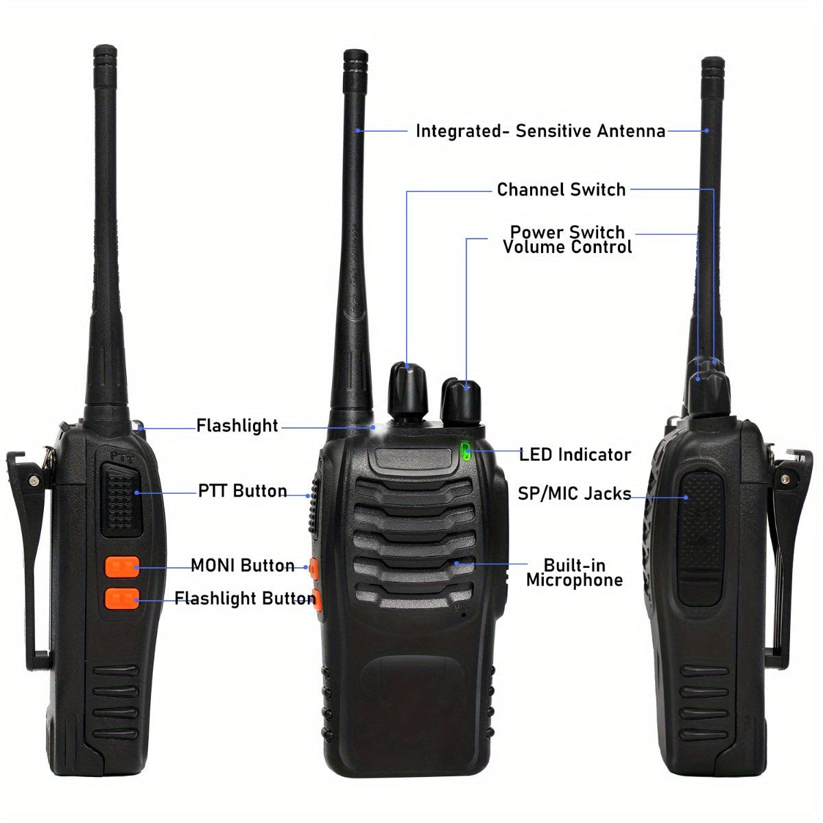 Walkie Talkie 2pcs/ 4pcs, Long Range, Rechargeable, 2 Packs Or 4 Packs, Black, 2-3 Miles Communication Range, 10000 Hour Long Battery Life, Loud And Clear Speakers, 16 Channels, Frequency Range Receive And Transmit, Reach 0.6