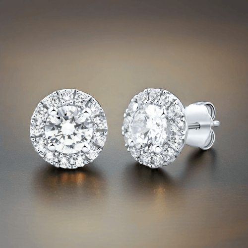 2 CTW AGI Certified Lab Grown Diamond Halo Earrings in 14K White Gold