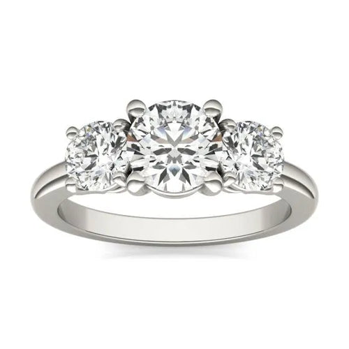 2 CTW AGI Certified Lab Grown Diamond (G-VS) Three Stone Engagement Ring in Choice of 14K Yellow or 14k White Gold