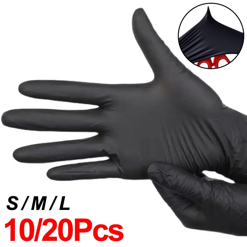 20Pcs Nitrile Disposable Gloves Waterproof Latex Free Black Cooking