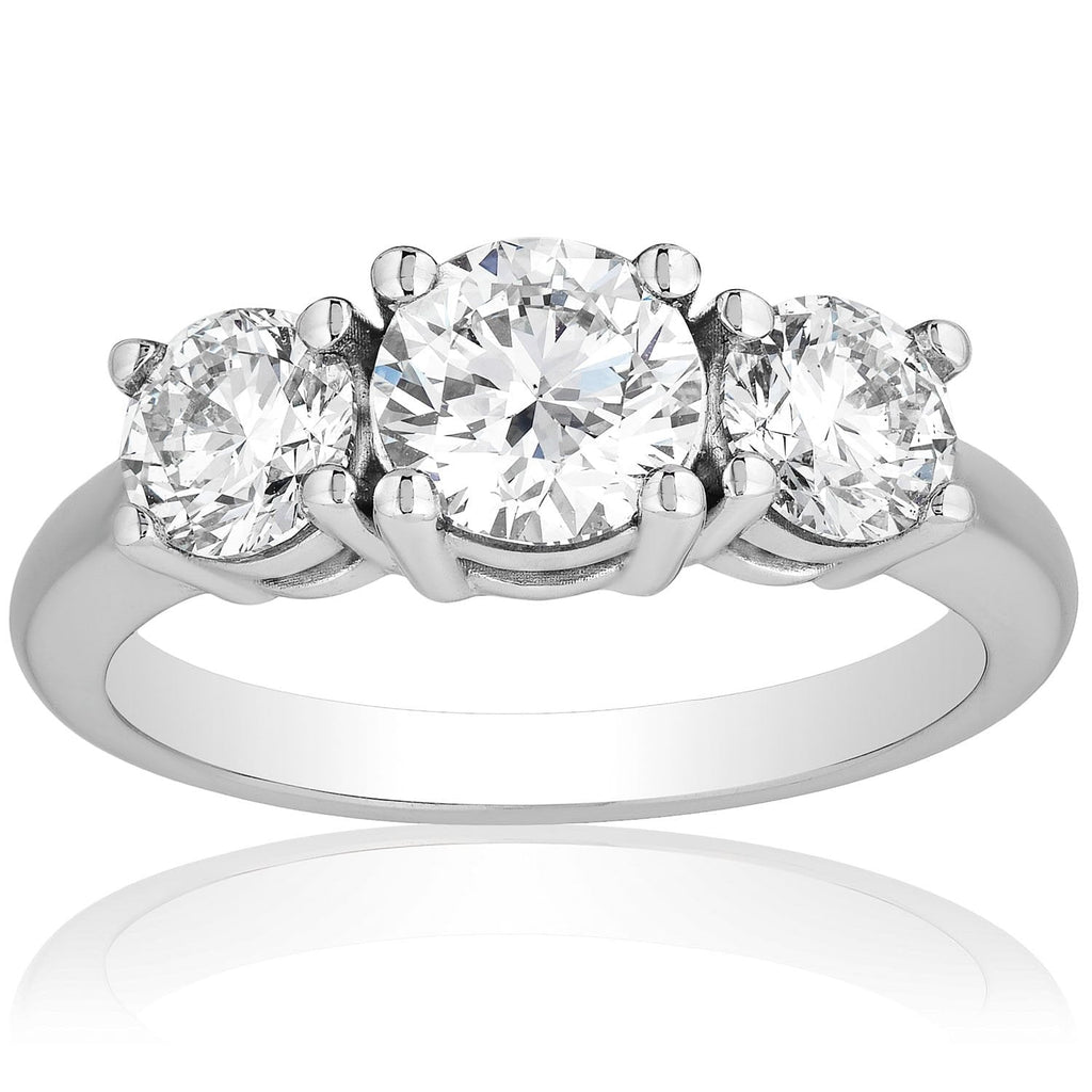 2 CTW AGI Certified Lab Grown Diamond (G-VS) Three Stone Engagement Ring in Choice of 14K Yellow or 14k White Gold