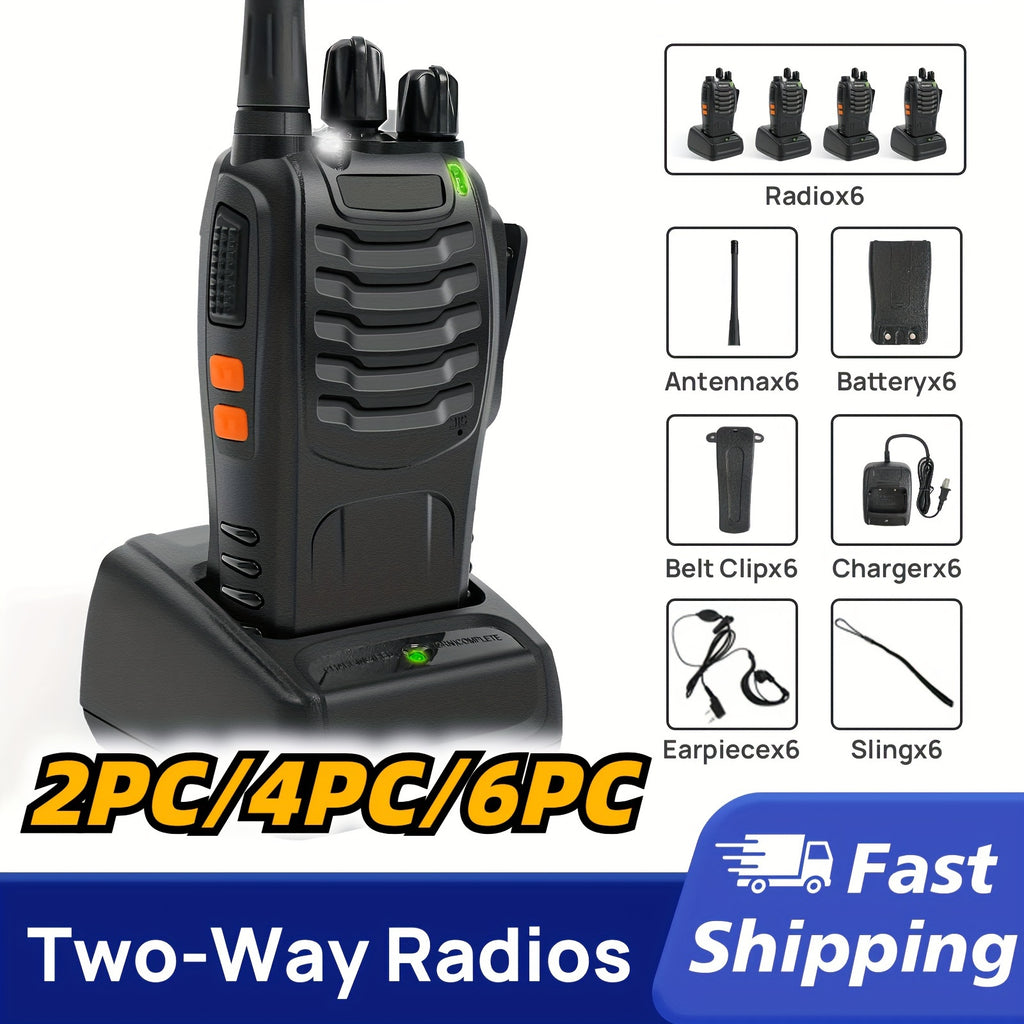 Walkie Talkie 2pcs/ 4pcs, Long Range, Rechargeable, 2 Packs Or 4 Packs, Black, 2-3 Miles Communication Range, 10000 Hour Long Battery Life, Loud And Clear Speakers, 16 Channels, Frequency Range Receive And Transmit, Reach 0.6