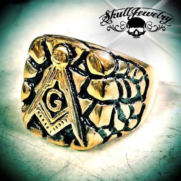 33rd Degree Masonic Ring w/Gold Nugget Features (2 colors)