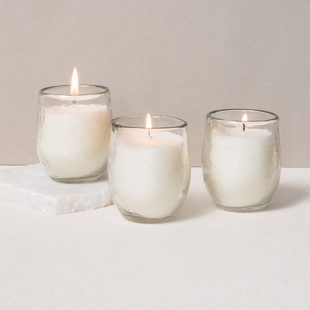 Pebbled Filled Votive Candles - Set of 3
