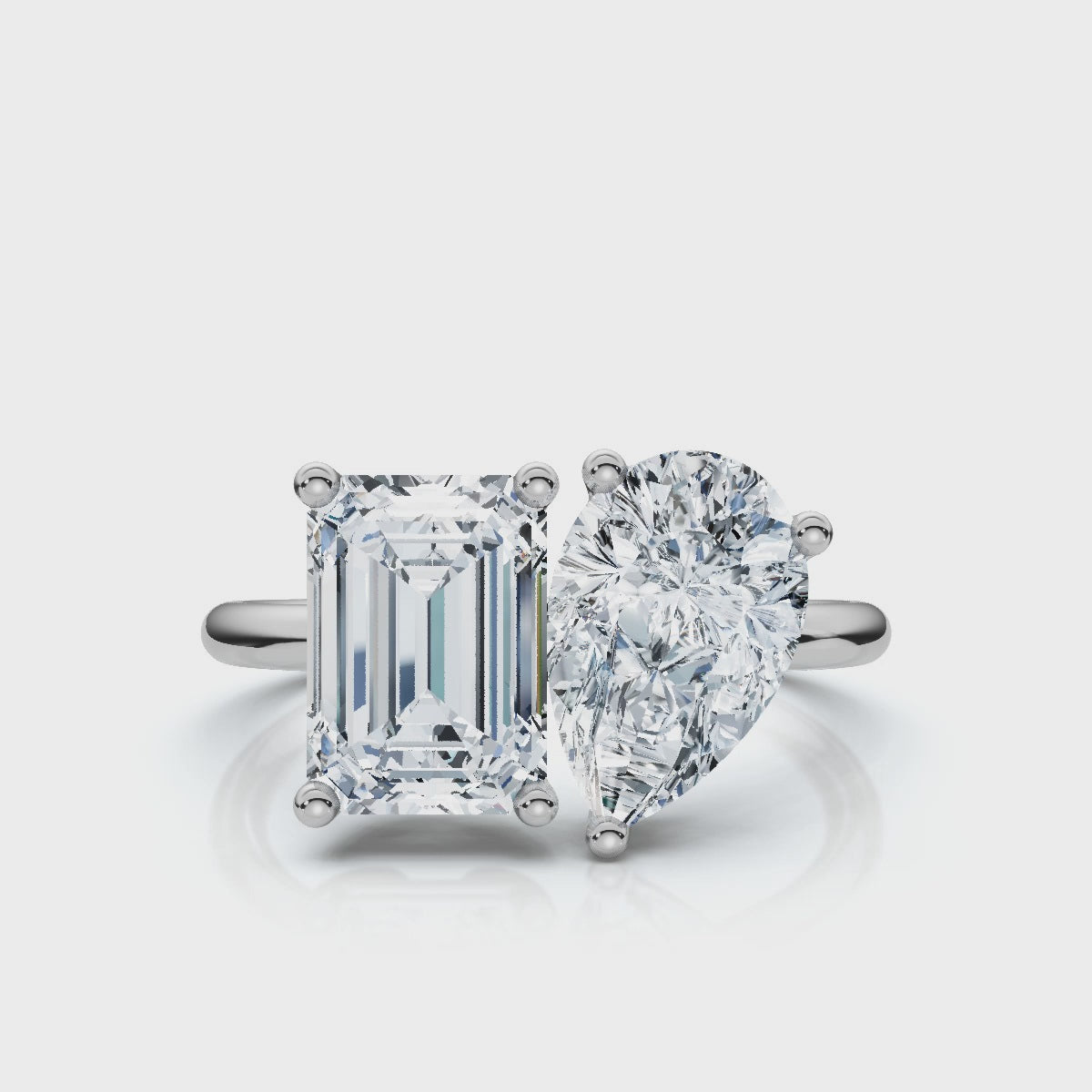 AGI Certified 3.50 CTW Toi Et Moi Lab Grown Diamond Ring in Pear & Emerald Cut 14K White Gold