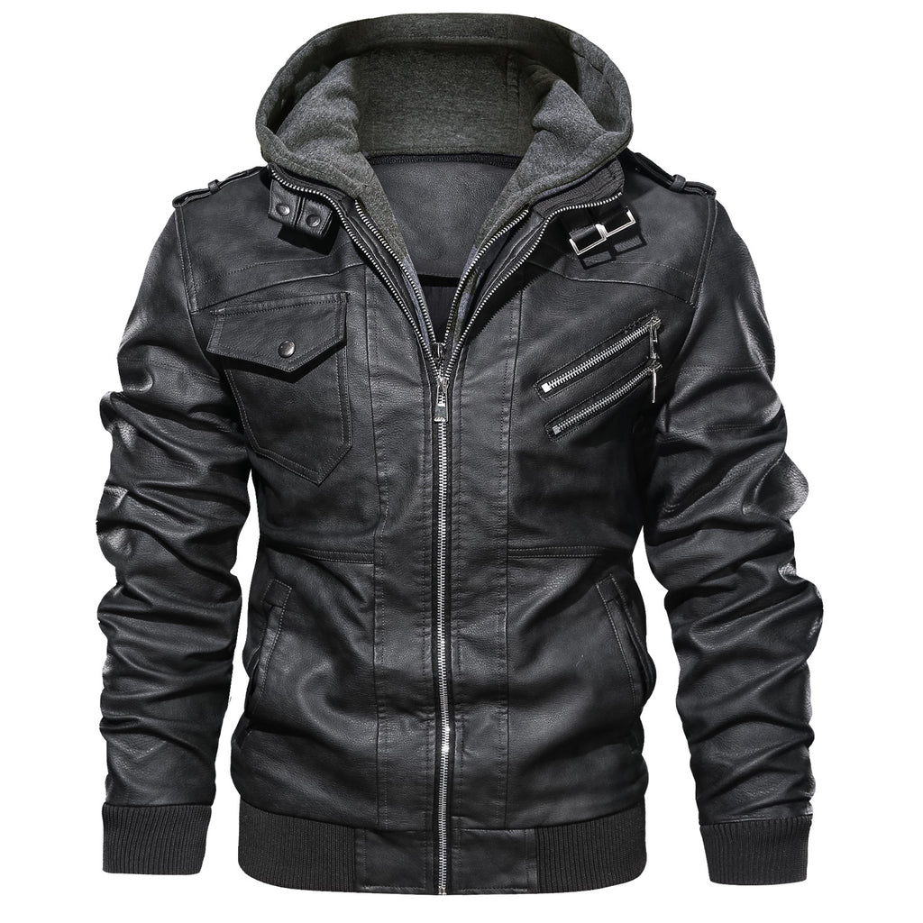 Men's Leather Jackets, Faux Leather Jacket For Men Lapel Zip-Up Slim Fit Coat