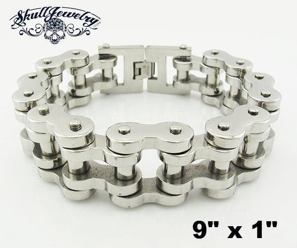 9" x 1" Stainless Steel Motorcycle Chain Bracelet (#804XXL)