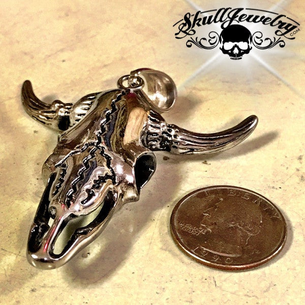 Big & Bold Steer w/Horns Pendant (p072stainless)