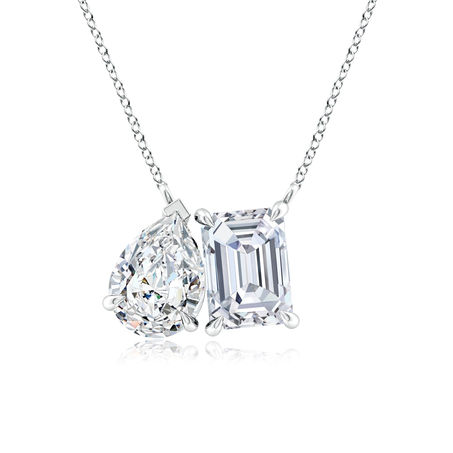 AGI Certified Lab-Grown Emerald-Cut & Pear Diamond Two-Stone Pendant in 14K White Gold – Choice of 1ctw or 2ctw