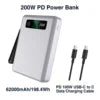 Fast Charging for Laptop Phone 200W High Power Portable Charger 62000mAh, 4 Port Two/Way 100W PD Power Bank for Outdoor Office