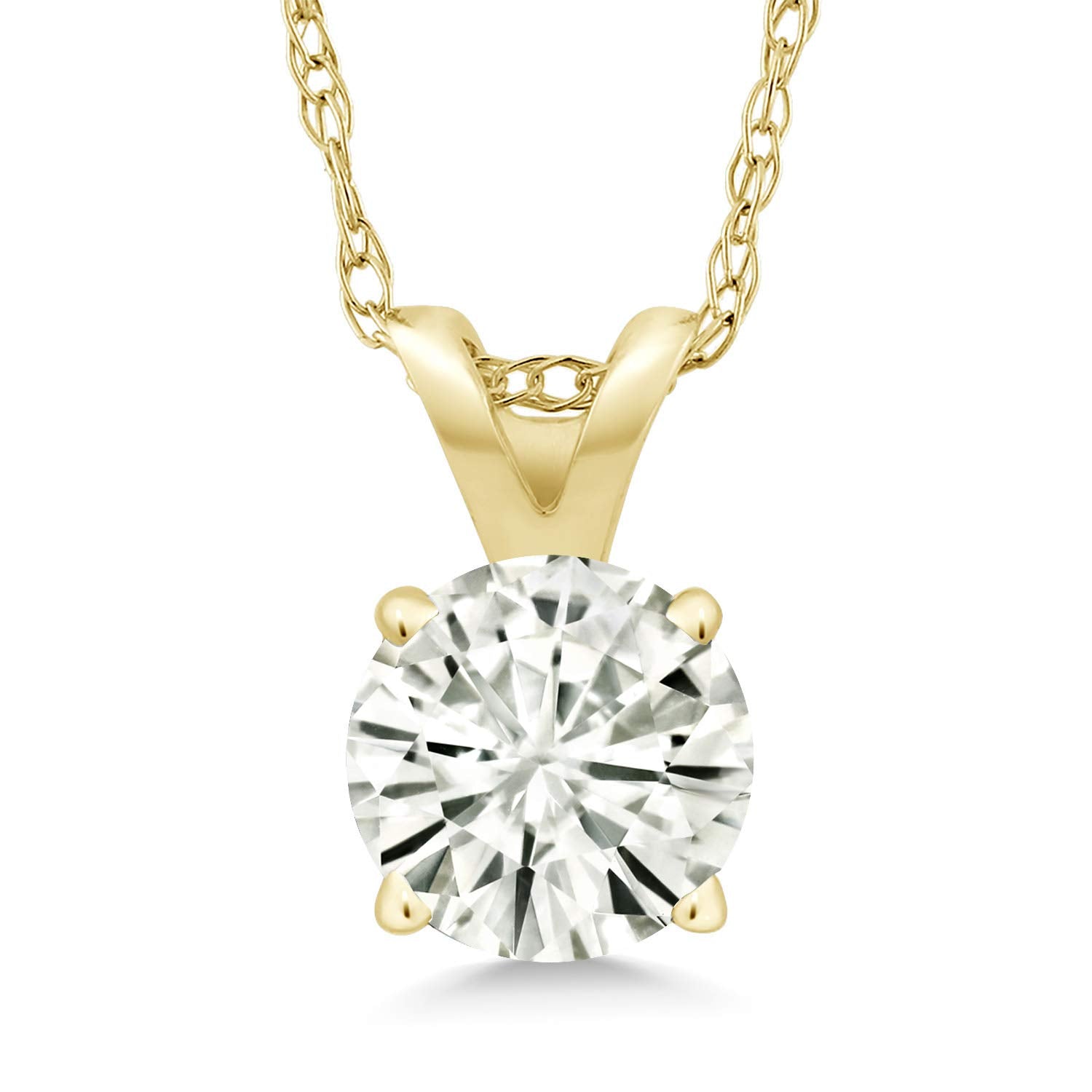 2.00 CTW Created Moissanite Solitaire Pendant Necklace with 18" Chain - Choice of 14k White or Yellow Gold