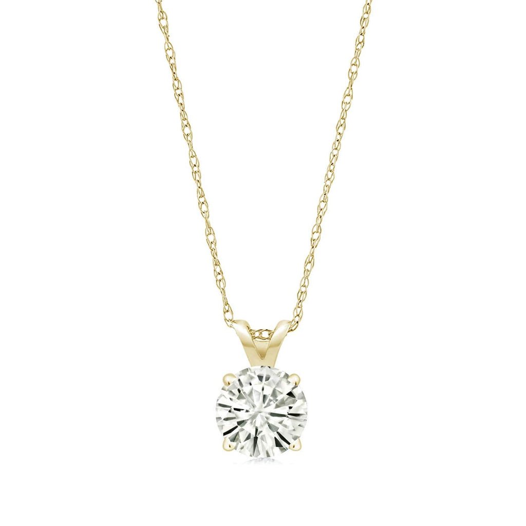 2.00 CTW Created Moissanite Solitaire Pendant Necklace with 18" Chain - Choice of 14k White or Yellow Gold