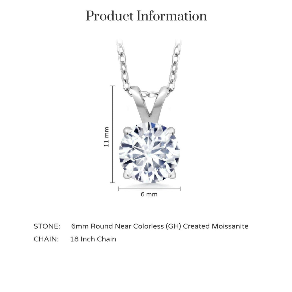2.00 CTW Created Moissanite Solitaire Pendant Necklace with 18" Chain - Choice of 14k White or Yellow Gold