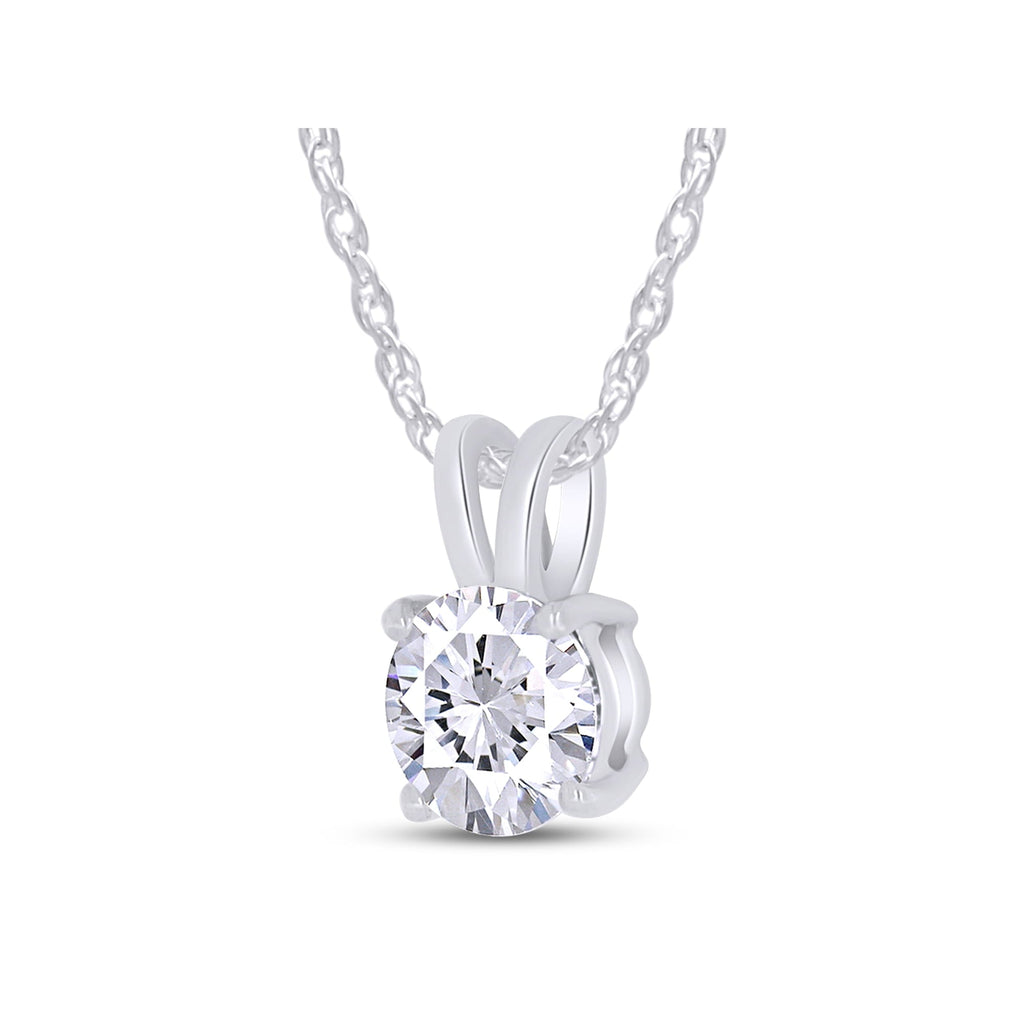 2.00 CTW Created Moissanite Solitaire Pendant Necklace with 18" Chain - Choice of 14k White or Yellow Gold