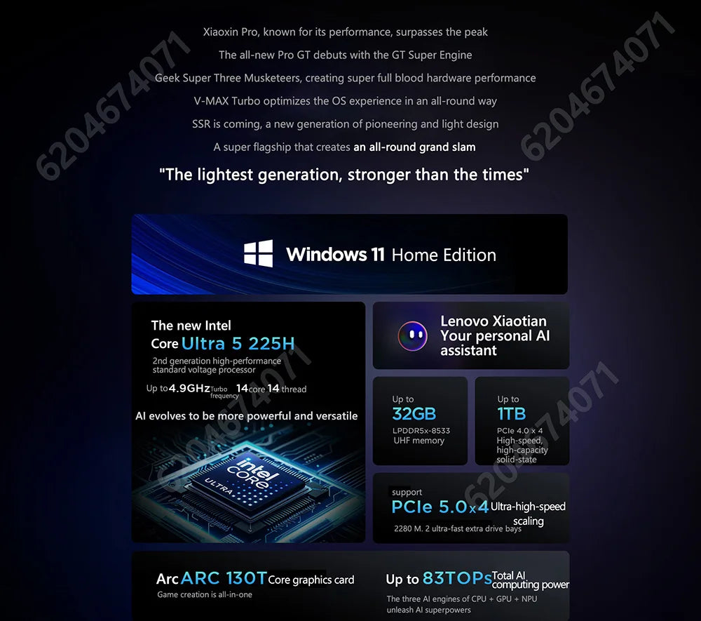 Lenovo Xiaoxin Pro16 GT 2025 U5 225H/U9 285H 16inch 2.8K 120Hz 32GB 1TB
