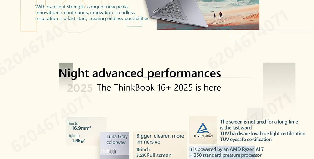 Lenovo ThinkBook16+ AI 2025 R7 H 260/R AI 7 H 350 32GB 1TB 16'' 3.2K 165Hz