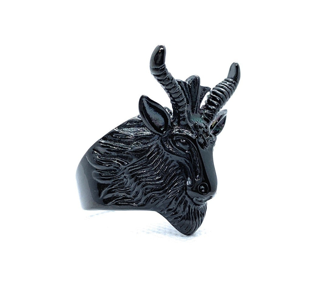 Goat Head With Horns Biker Ring (268Black)