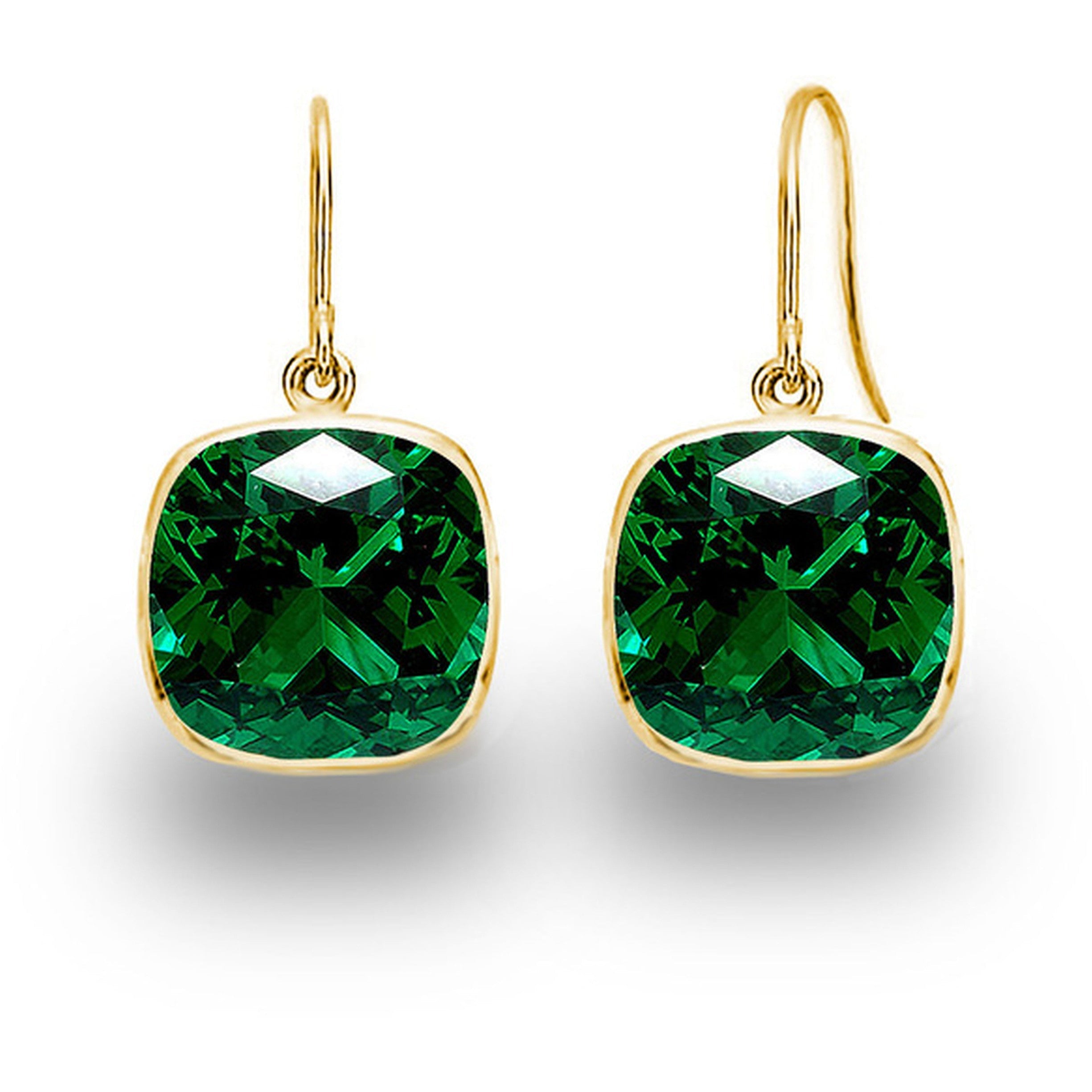 5.00 CTW Lab Grown Sapphire and Emerald Cushion Cut Drop Earrings Set - 14K Gold (2 Pairs)