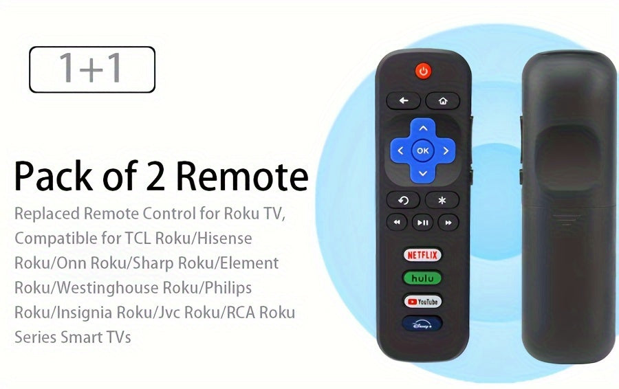 Buy 1 Get 1 Free, total of 2 pcs Universal Replacement Remote Control for Roku TVs - Compatible with Multiple Brands, Easy Setup, No Programming Required - Perfect for TCL, Hisense, Onn, Sharp, Element, Westinghouse, Philips,