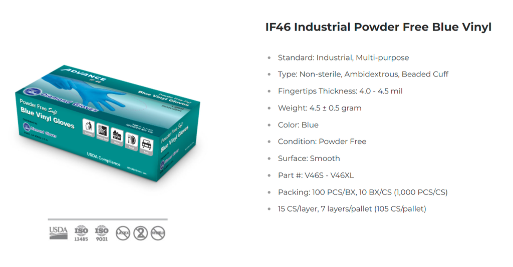 Advance Vinyl Gloves, Blue, 1000 Pieces (S/M/L/XL)