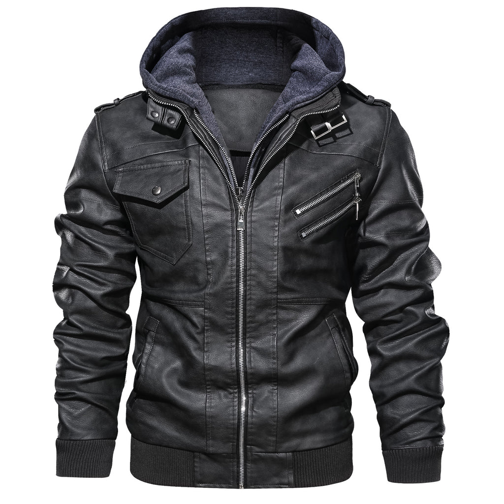 Men's Leather Jackets, Faux Leather Jacket For Men Lapel Zip-Up Slim Fit Coat