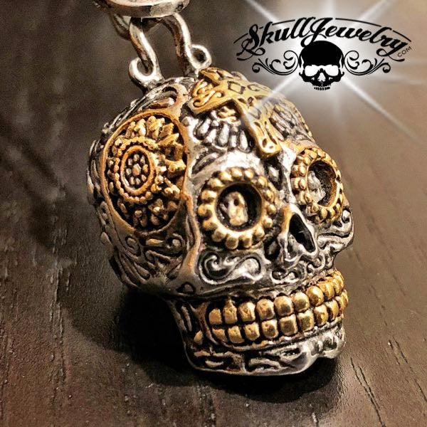 El Dios Sol - Son God Skull Pendant w/ Virgin Mary