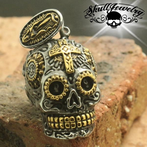 El Dios Sol - Son God Skull Pendant w/ Virgin Mary